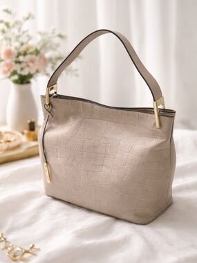 Kate Spade Kelly Anne Croc Embossed Leather Shoulder Bag Soft Taupe Blush
